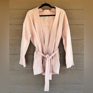 Faherty Pale Pink Cotton Kimono Cardigan with Wrap Around Tie Sz M
